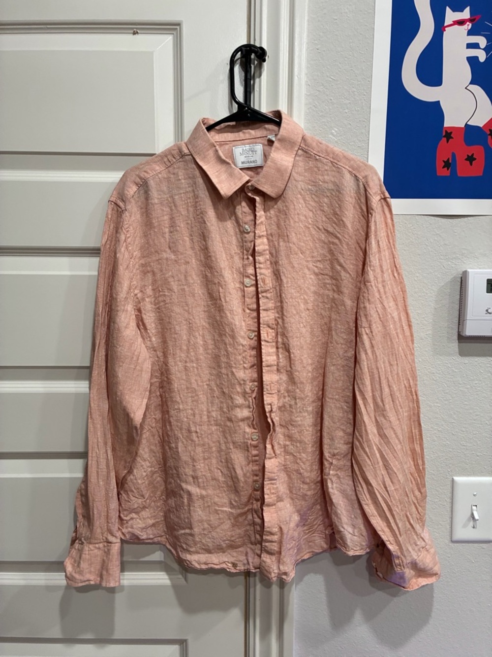 Men's Relaxed coral Linen Button-Down Shirt